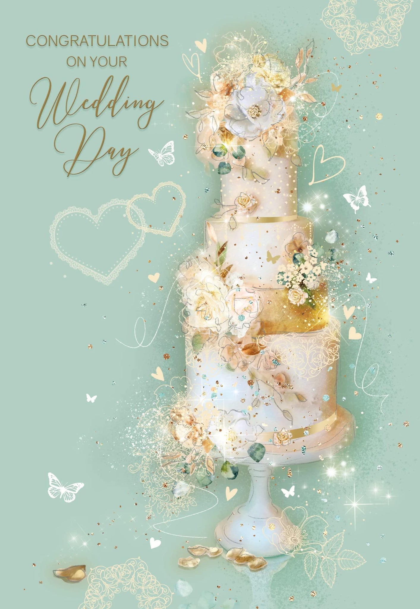 Congratulations On Your Wedding Day Stunning Cake Tower Gold Foiled Card