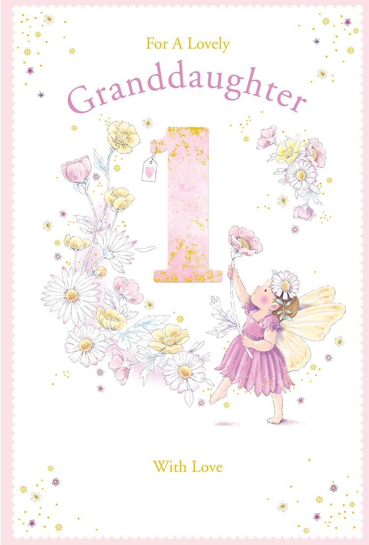 Granddaughter 1st Birthday Card Age 1 Daisy Fairy 9'' x 6'' Lovely Verse Gold Foil