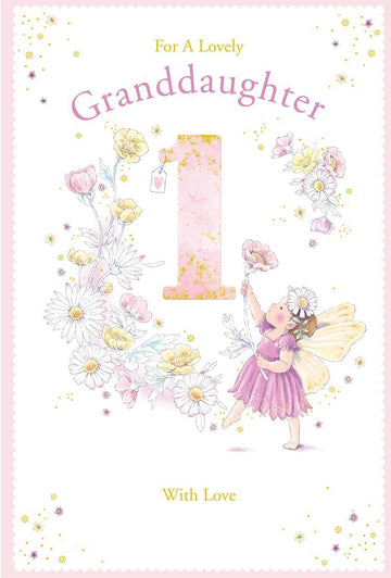 Granddaughter 1st Birthday Card Age 1 Daisy Fairy 9'' x 6'' Lovely Verse Gold Foil