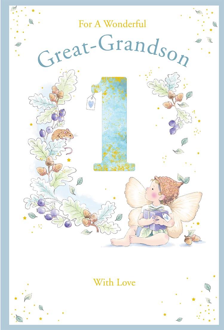 Great Grandson 1st Birthday Card Age 1 Acorn Pixie 9'' x 6'' Lovely Verse