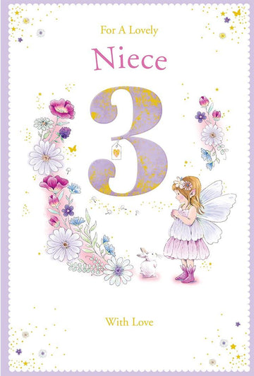 Niece 3rd Birthday Card Age 3 Dandelion Fairy 9'' x 6'' Lovely Verse