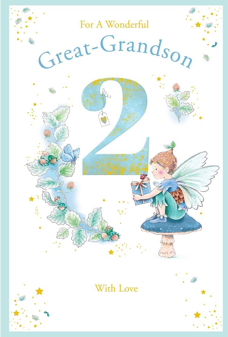 Great Grandson 2nd Birthday Card Age 2 Acorn Pixie 9'' x 6'' Lovely Verse