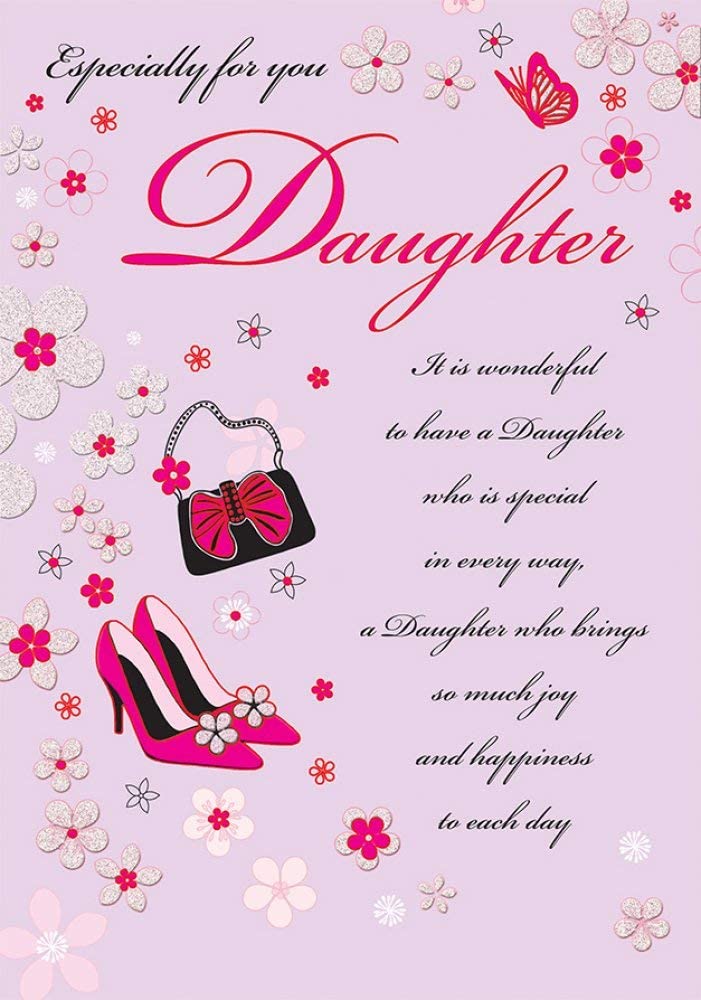 Especially for you DAUGHTER Large Pink Birthday Card - Lovely Versed Glitter & Flitter Finish