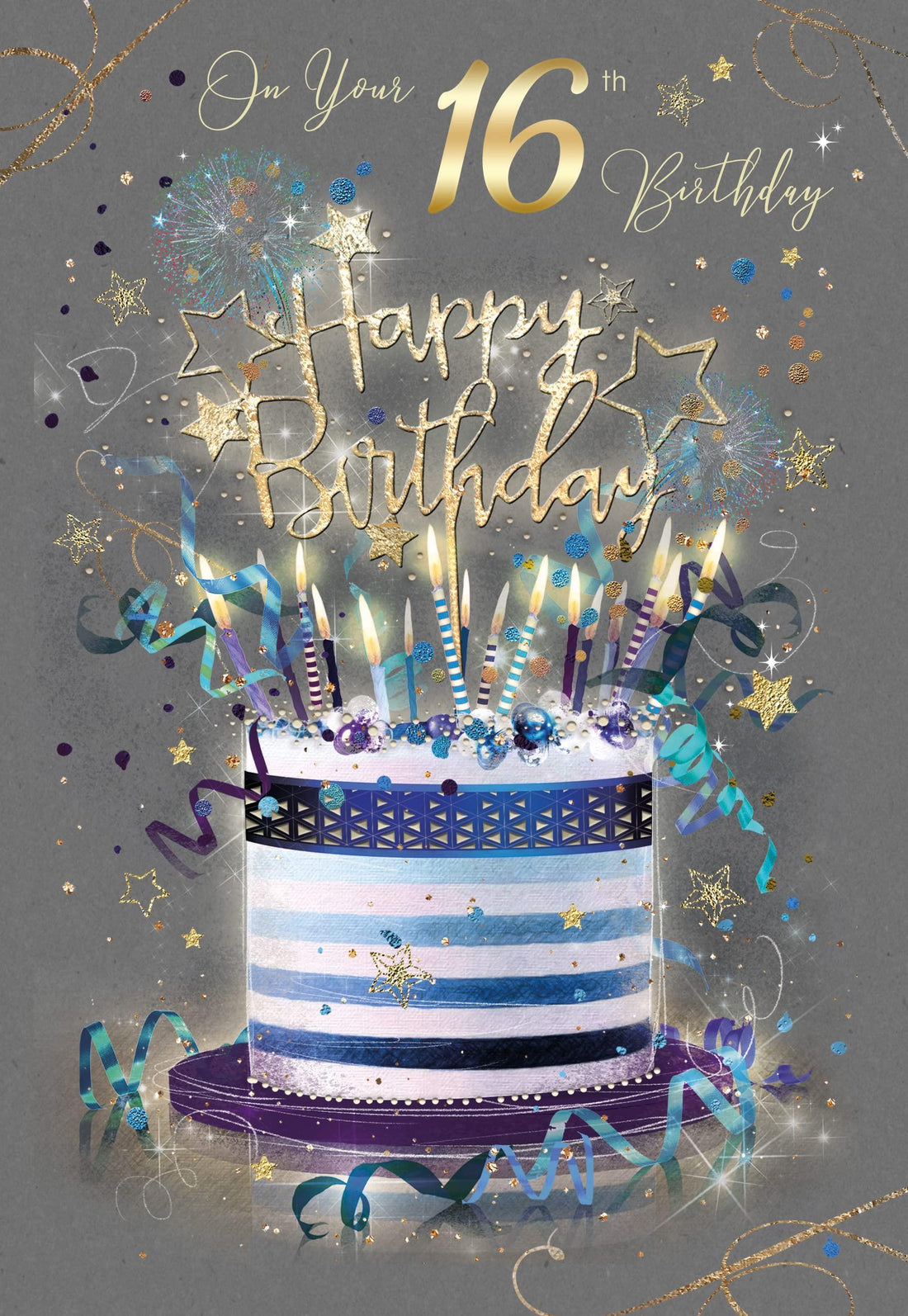 Milestone Boy's 16th Birthday Card from the Stunning Grayson Design Range - Glitter & Foil Finished with Gold Envelope