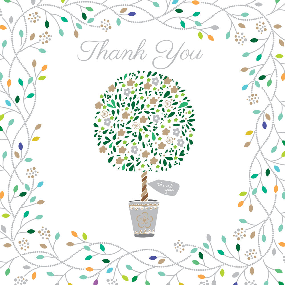 Potted Plant Silver Foil finished - Thank You - Pack of 5 Cards by Tracks Publishing