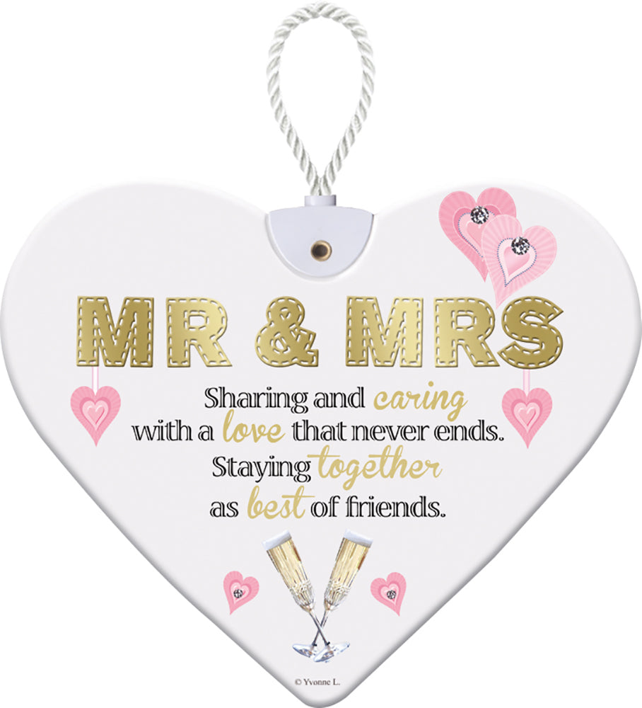 Mr & Mrs Sentimental Handcrafted Ceramic Heart Hanging Plaque Wedding Gift