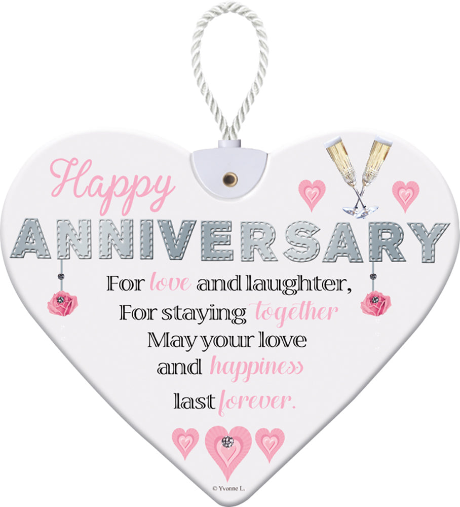 Happy Anniversary Sentimental Handcrafted Ceramic Heart Hanging Plaque Gift