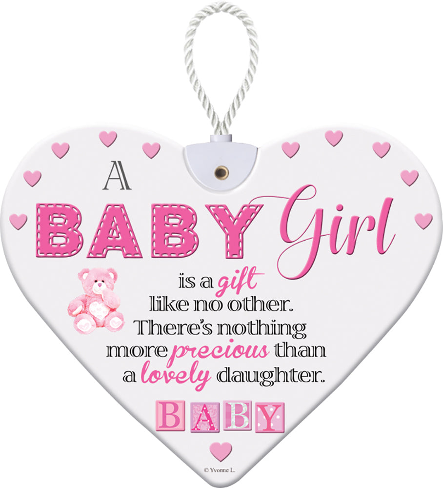 Baby Girl New Born Handcrafted Ceramic Heart Hanging Plaque Boxed Gift