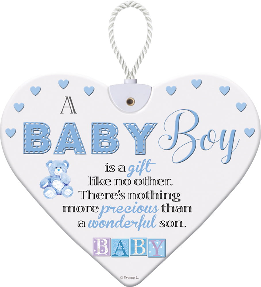 Baby Boy New Born Handcrafted Ceramic Heart Hanging Plaque Boxed Gift