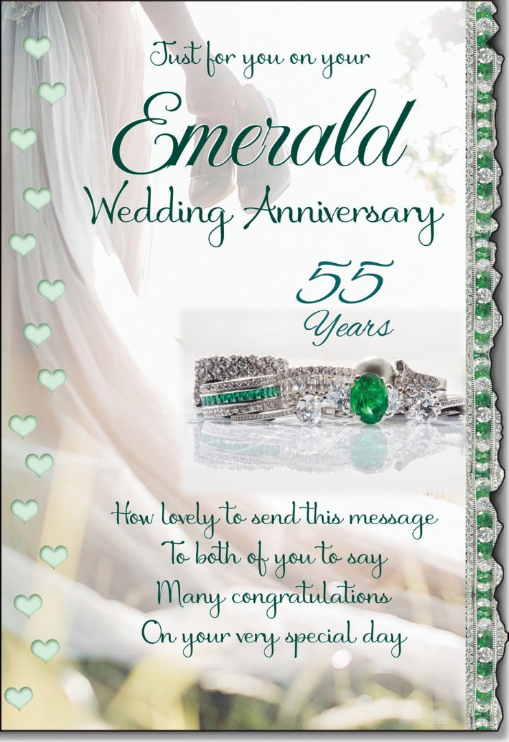 On your Emerald 55th Wedding Anniversary - Die Cut Card with Loving Words Verses - Full Colour Insert by Cardigan Cards