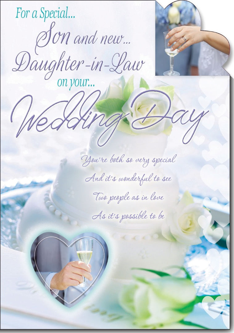 Son & Daughter in Law Wedding Day Congratulations Card - Loving Words Verses - Full Colour Double Insert by Cardigan Cards