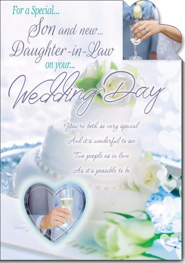 Son & Daughter in Law Wedding Day Congratulations Card - Loving Words Verses - Full Colour Double Insert by Cardigan Cards