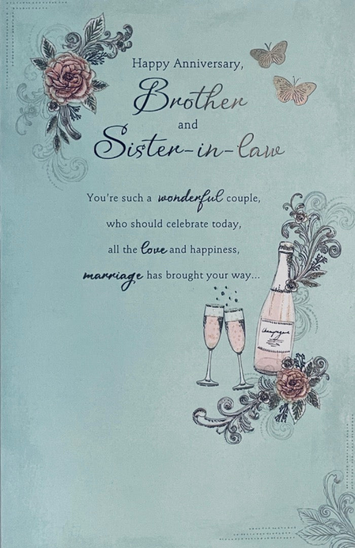 Happy Anniversary Brother and Sister-in-Law Couple Love Silver Foil Glitter Card