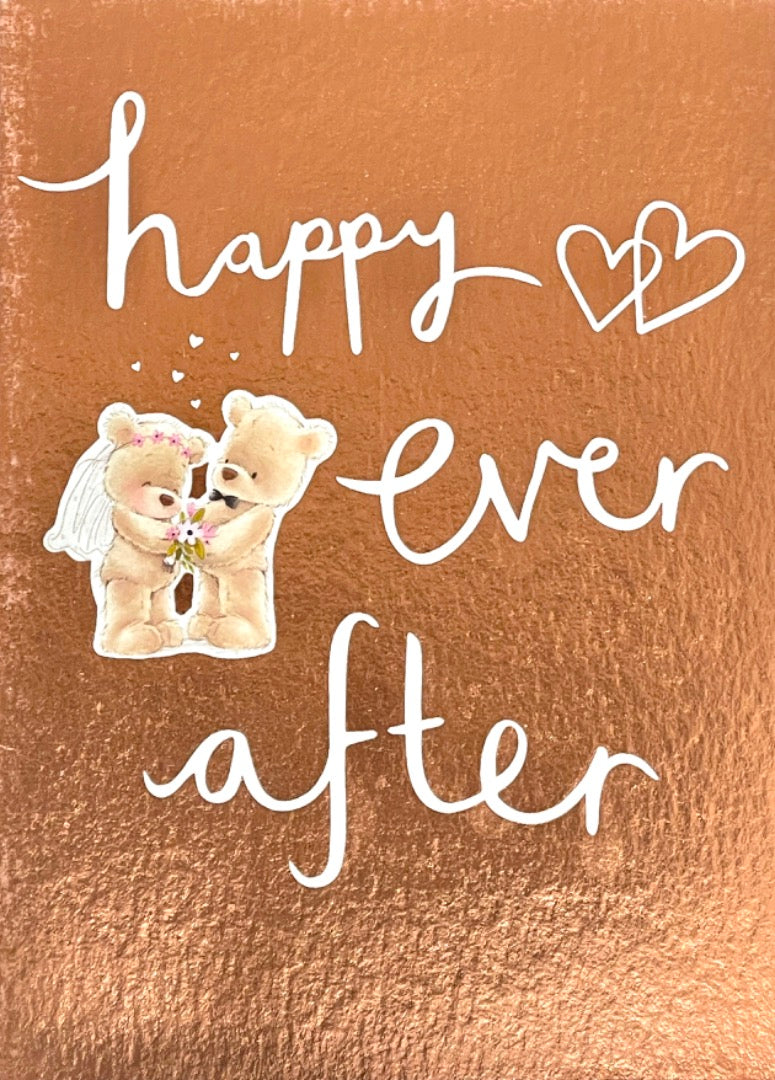 Happy Ever After Wedding Day Congratulations Bear Couple Rose Gold Foil Card - Nutmeg