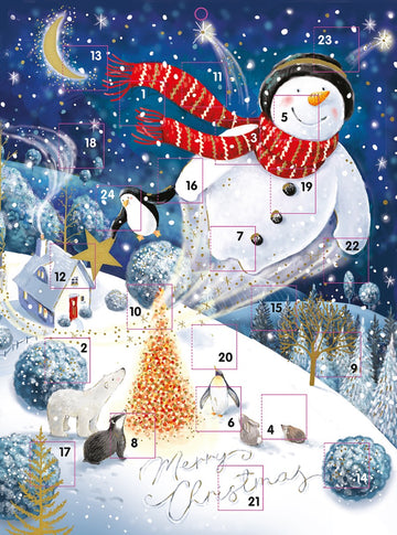 Flying Snowman and Penguin - Large Advent Calendar by Ling Design with Envelope