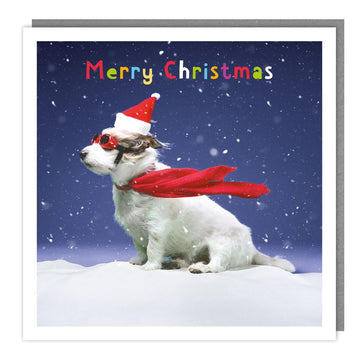 Super Hound Dog - Festive Fun Christmas Card - Made in the UK - Eco-Friendly, 16 x 16 cm with Envelope