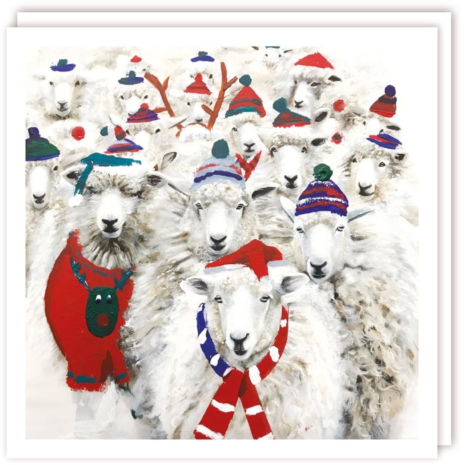 Flock of Sheep in Woolly Hats Rainbow Trust Charity Christmas 10 Large Card Pack