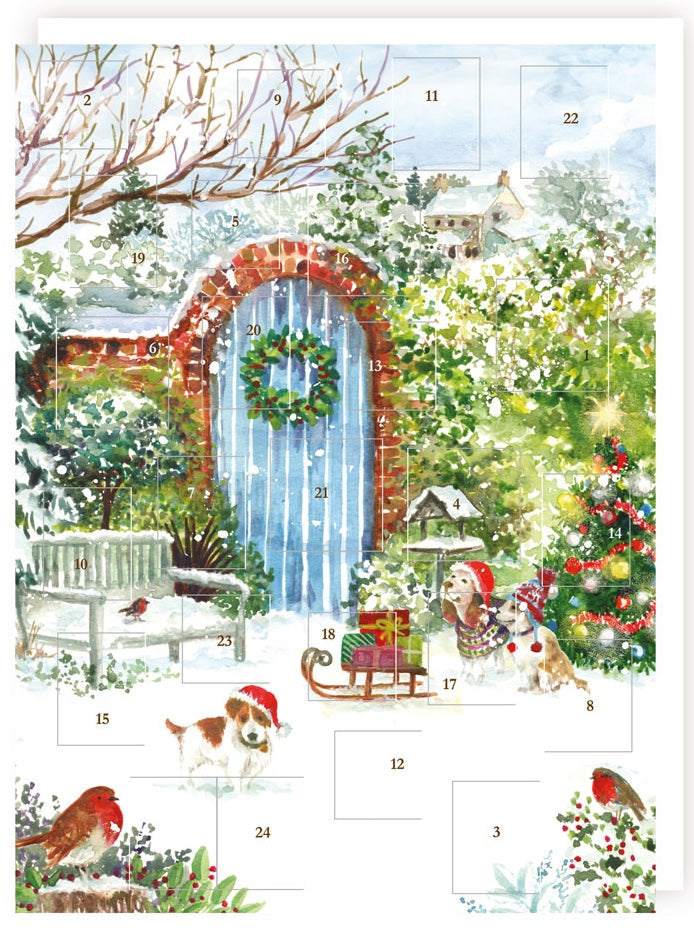 Snowy Christmas Garden Traditional Advent Calendar with Envelope for Gift Posting