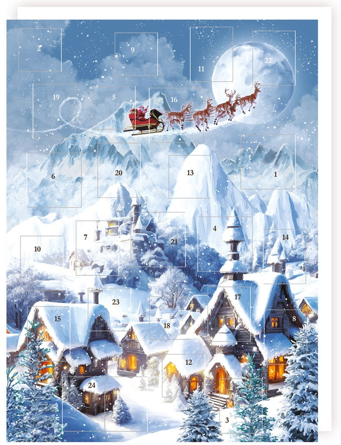  Santa Over the Village Christmas Countdown 24 Door Traditional Advent Calendar