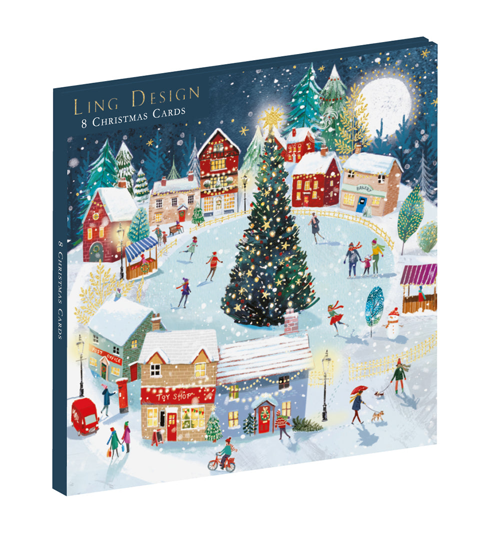 It's Beginning to Look a Lot Like Christmas Wallet of 8 Premium Christmas Cards in 2 Designs - 12 x 12cm - Gold Embossed - Great British Card Company