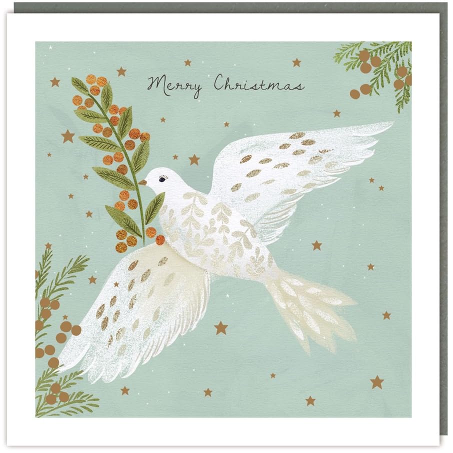 White Dove Peace Olive Branch Premium Gold Foiled 5 Charity Christmas Card Pack