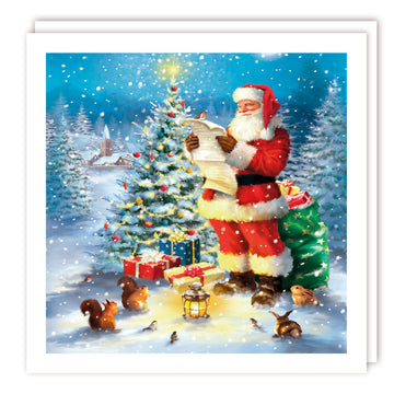 Santa Claus Checking His List Premium Charity Christmas & New Year Cards 5 Pack