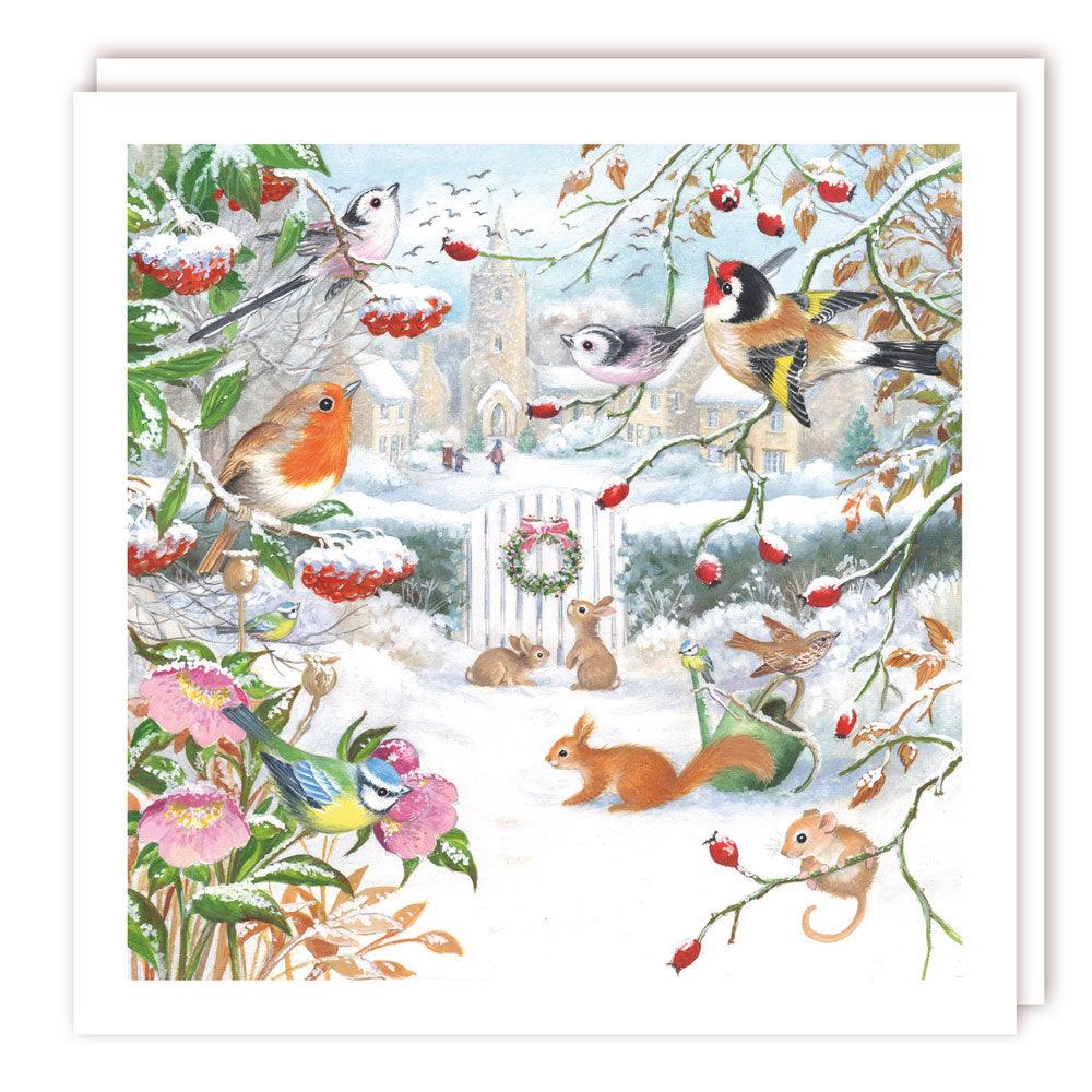 Winter Wildlife at Church Premium Charity Christmas & New Year Cards 5 Pack