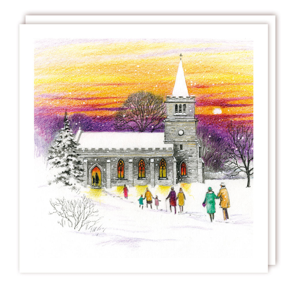 Church Congregation at Sunset Premium Charity Christmas & New Year Cards 5 Pack