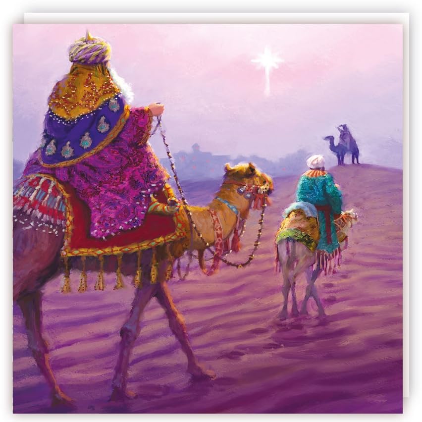 Three Magi on Camels Follow Yonder Star Charity Christmas & New Year Cards 5 Pack