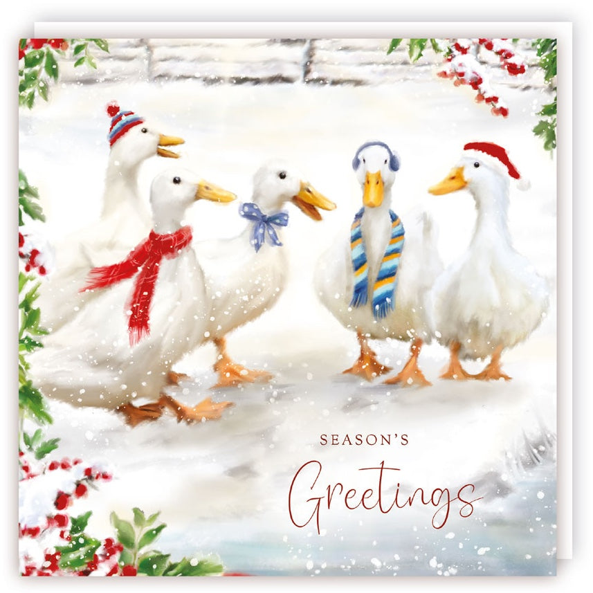 Ducks and Geese Dressed in Snow Premium Charity Season's Greetings Cards 5 Pack