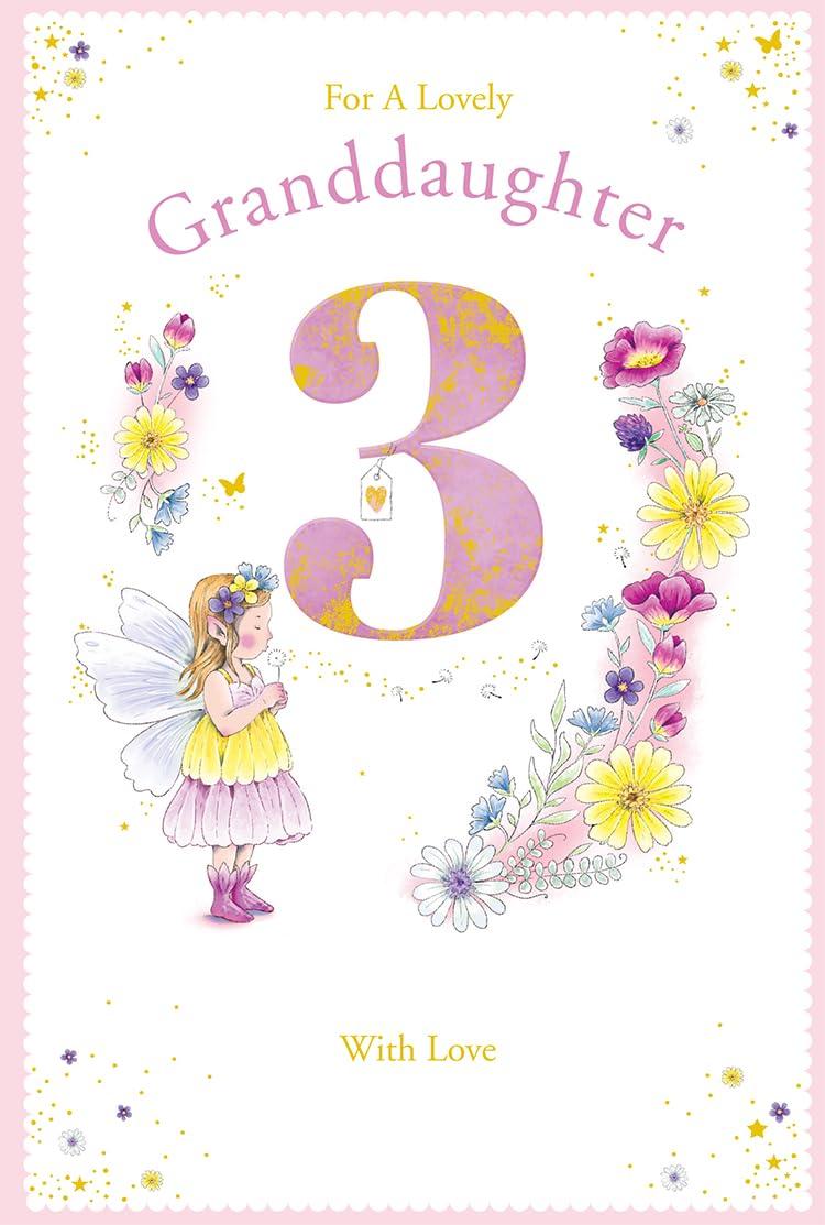 Granddaughter 3rd Birthday Card Age 3 Dandelion Fairy 9'' x 6'' with a Lovely Verse