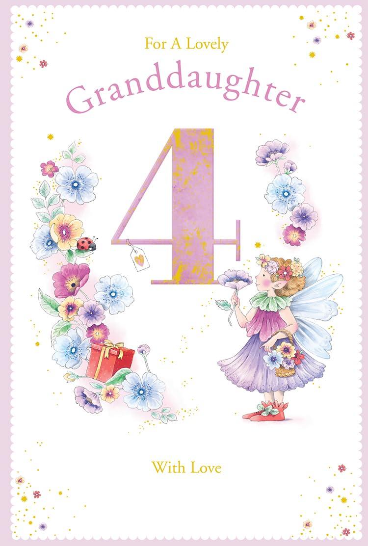 Granddaughter 4th Birthday Card Age 4 - Poppy Fairy 9'' x 6'' with a Lovely Verse