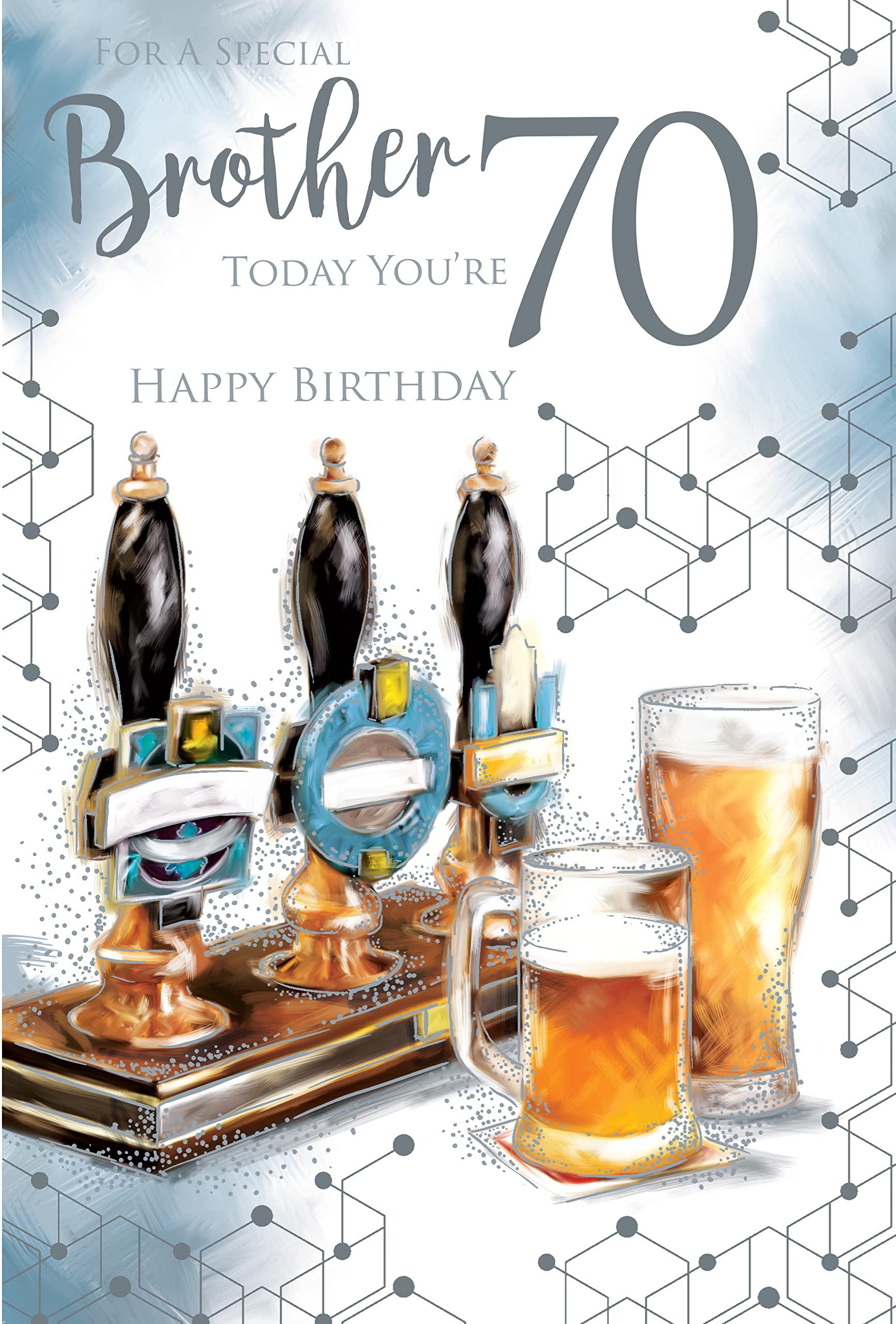 Special Brother 70 Today - Beer Pub Happy 70th Birthday Card Lovely Verse Inside