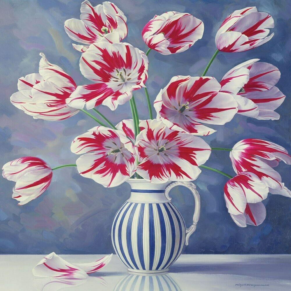 Triumph Tulips in Pot by Artist Nigel Waymouth - Blank Multi Usage Greeting Card
