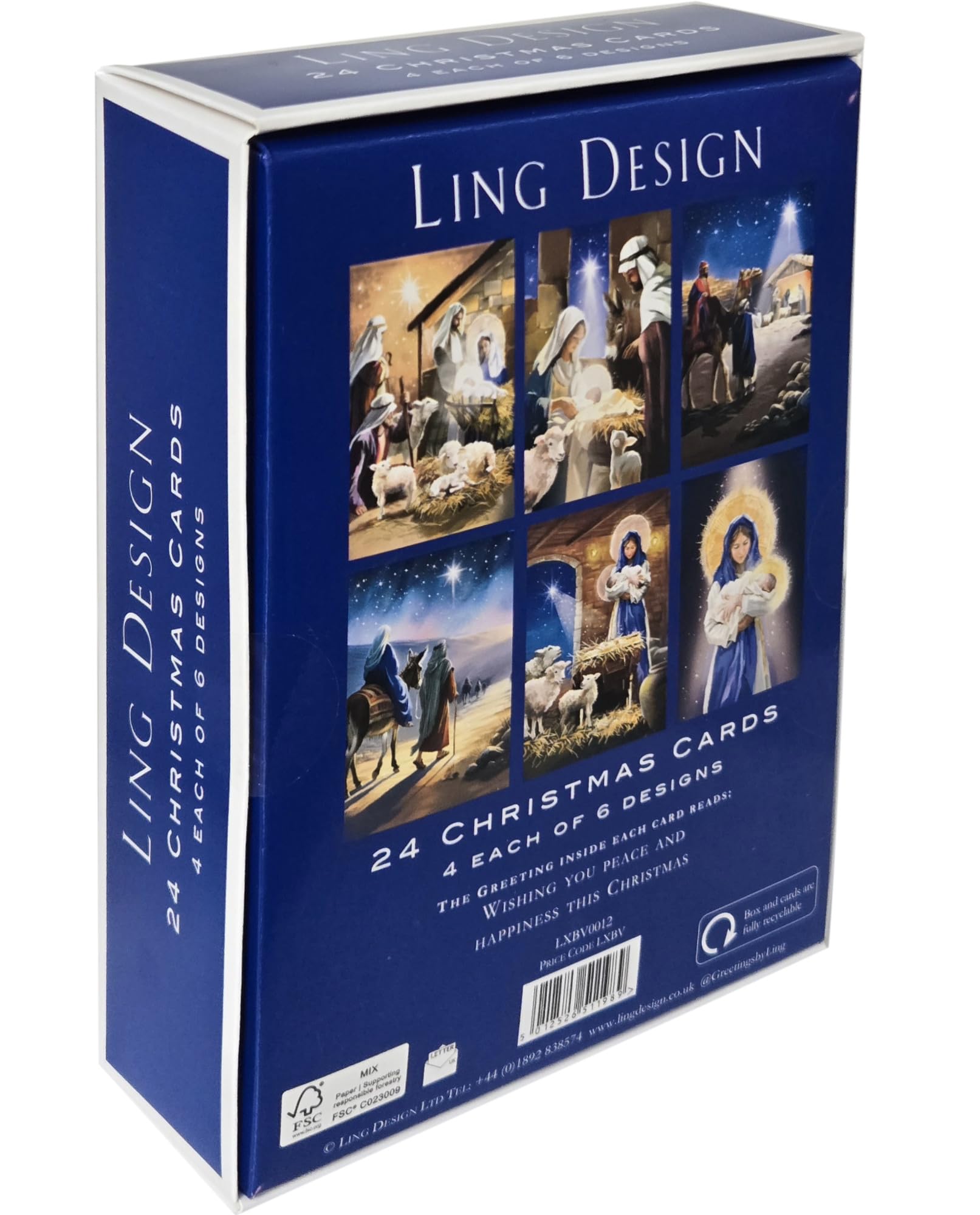 Religious Art Box of 24 Assorted Christmas & New Year Cards - 4 Each of 6 Designs by Ling Design