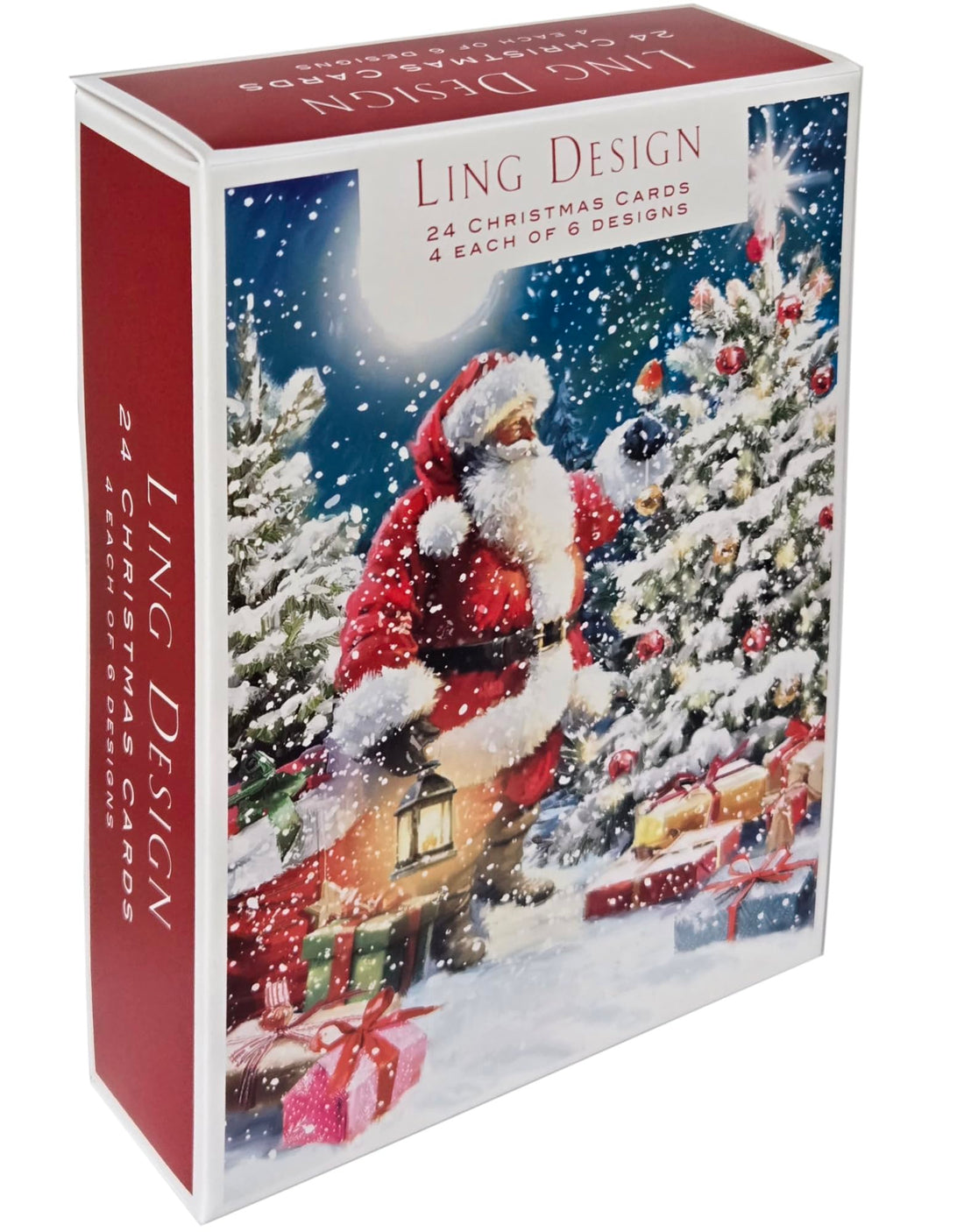 Classic Traditional Xmas Art Box of 24 Assorted Christmas & New Year Cards - 4 Each of 6 Designs by Ling Design