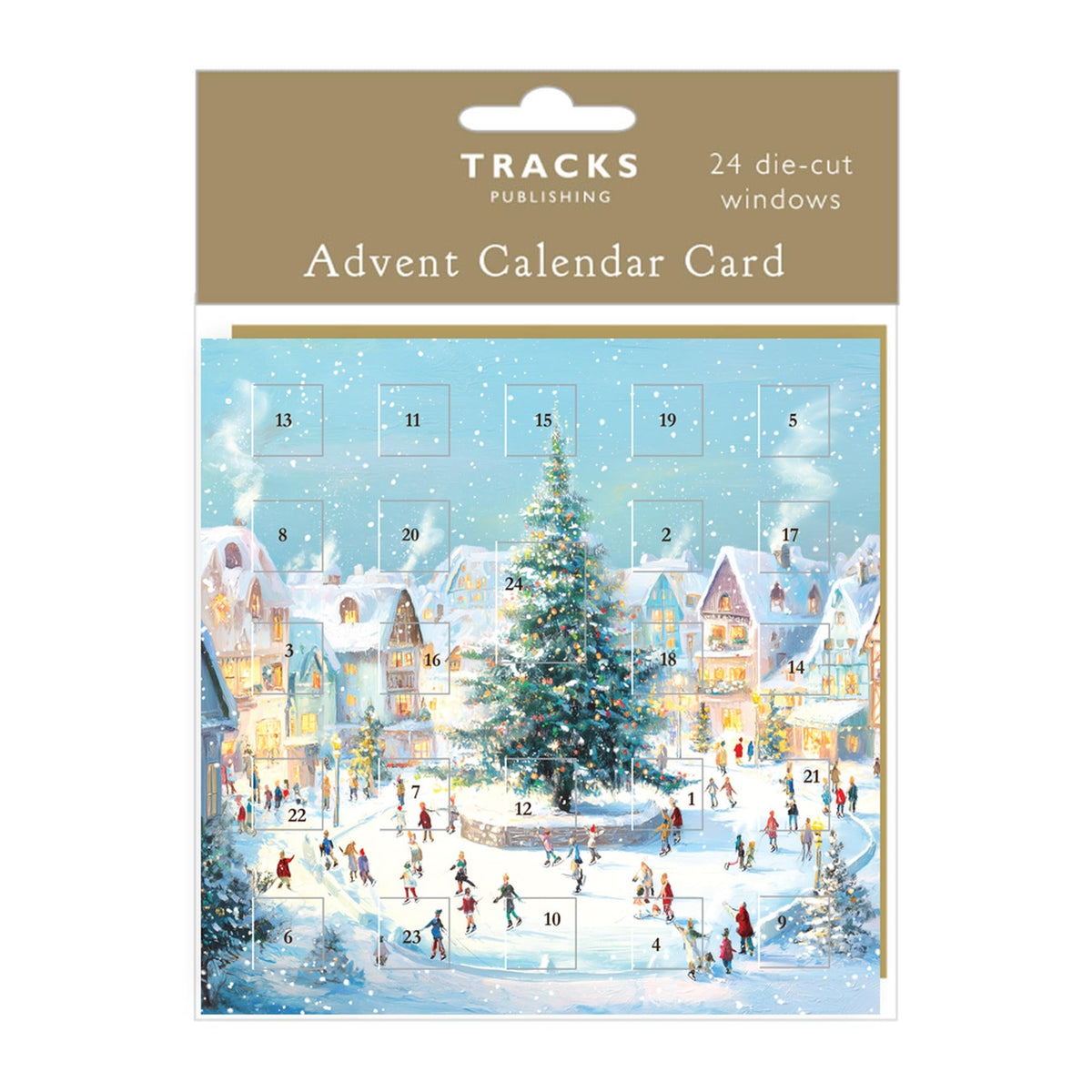 Tracks Publishing Advent Calendar Card - 24 Door Christmas Countdown, 160 x 160 mm, Kraft Envelope - 6 Designs