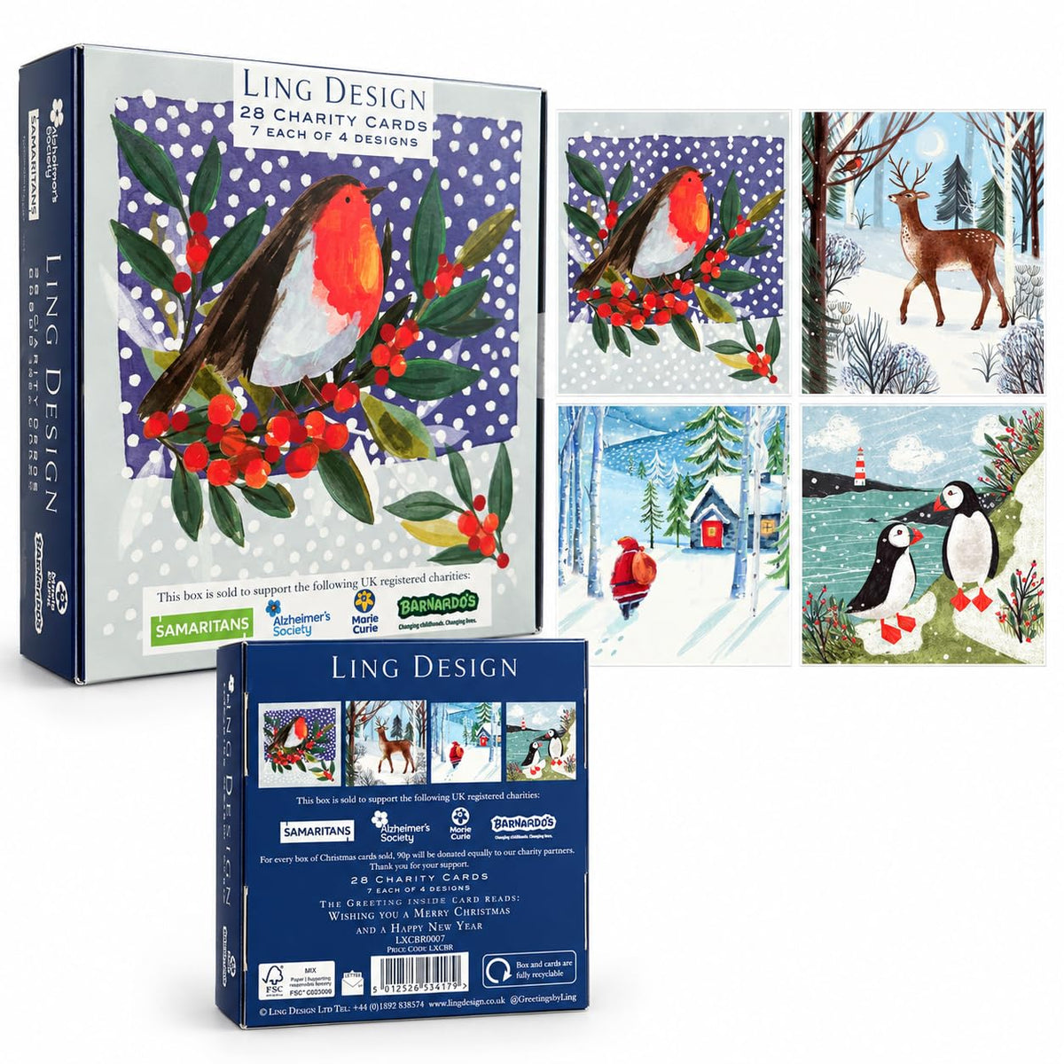 Ling Design Christmas Charity Cards Bumper Box 28 Card Assortment, 7 Each of 4 Festive Designs