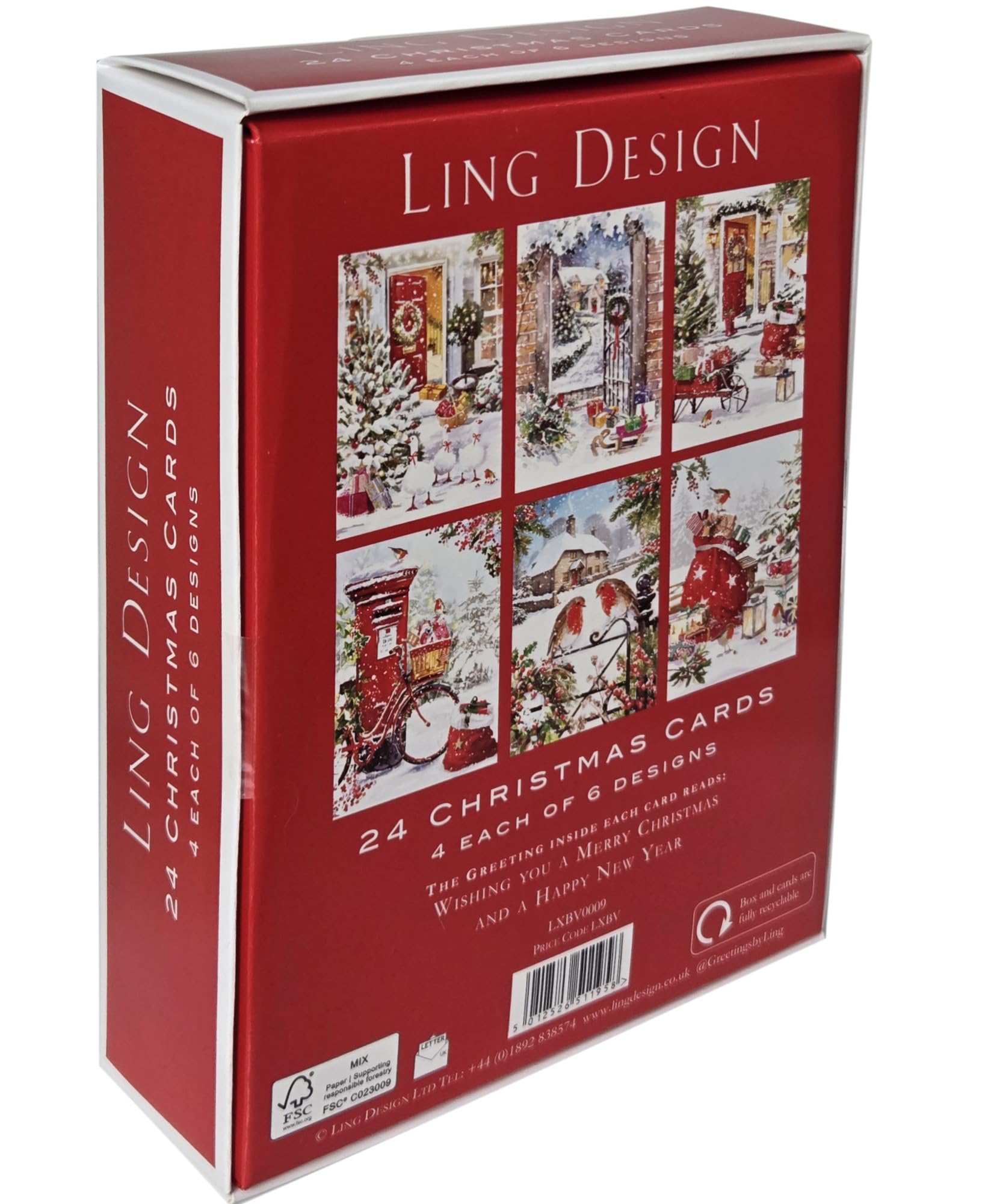 At Home for Xmas Box of 24 Assorted Christmas & New Year Cards - 4 Each of 6 Designs by Ling Design