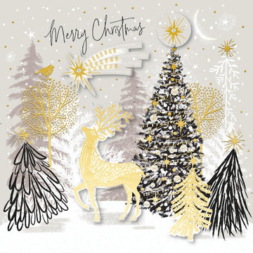 Golden Stag Exquisite Handmade Gold Embossed, Embellished Single Christmas Card- Die-Cut by Talking Pictures