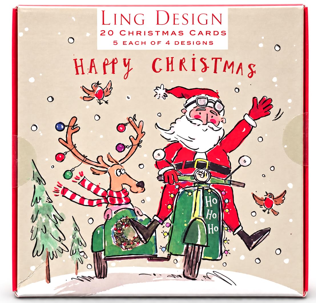 Ling Design Festive Illustrated Christmas Cards Box ? 20 Cards, 4 Assorted Designs