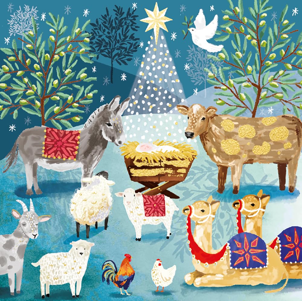 Cute Nativity Scene Religious Art 6 Charity Christmas Cards Pack by Ling Design