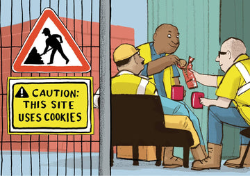 Caution This Site Uses Cookies Builders Tea - Funny Humorous Blank Greeting Card - Stand Up Woodmansterne