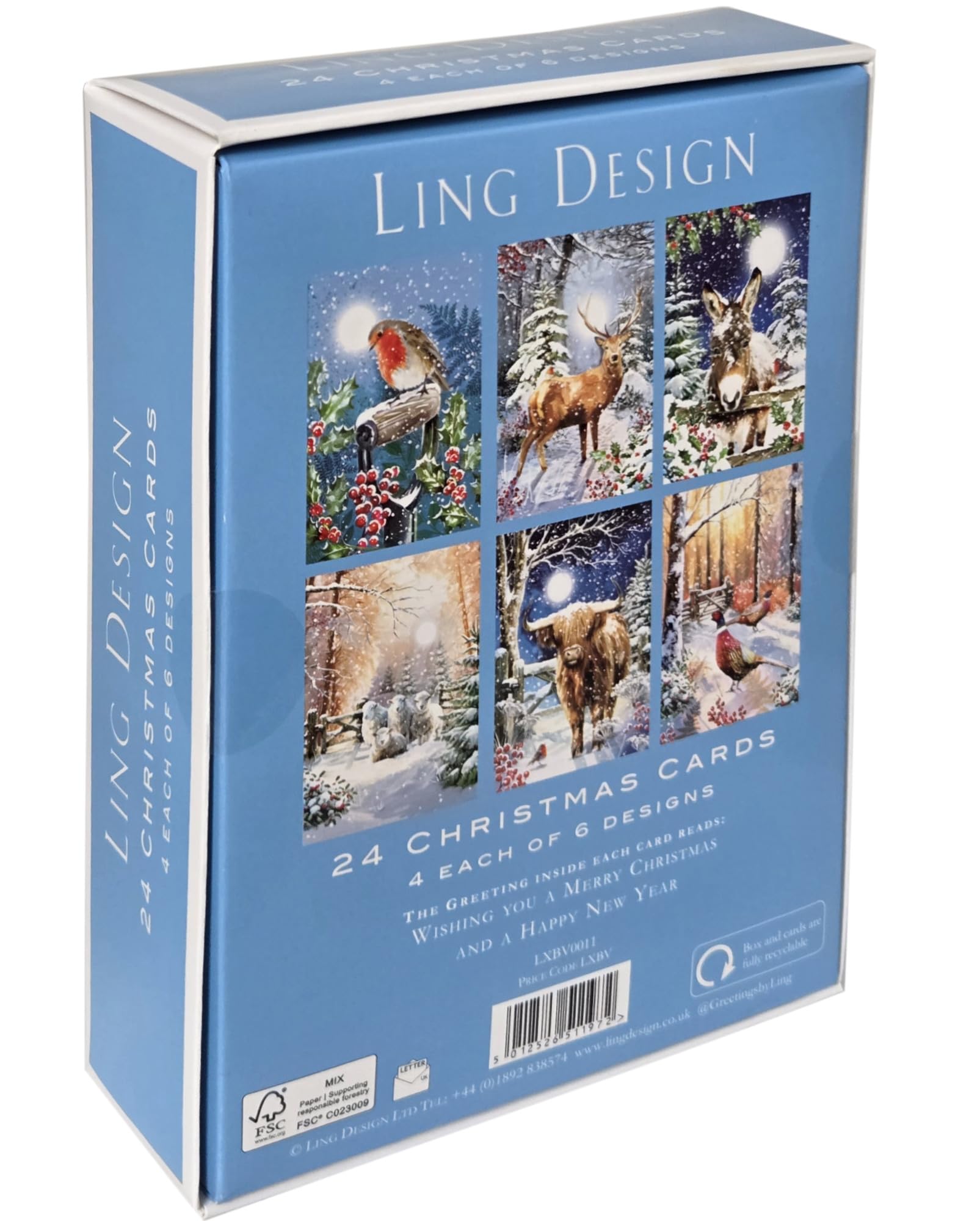 Winter Wildlife Box of 24 Assorted Christmas & Happy New Year Cards - 4 Each of 6 Designs by Ling Design