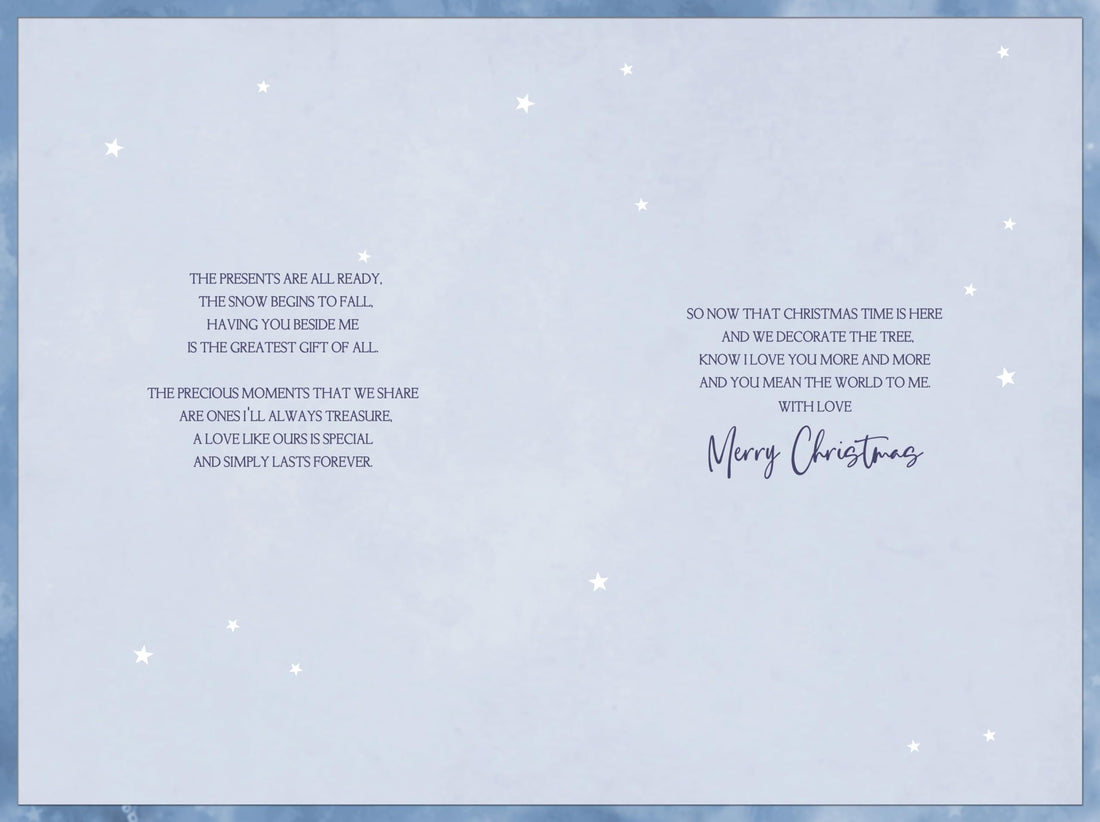 To my Darling Wife Wreath Heart Sparkle Festive Winter Wonderland Christmas Card (23x15.5cm)  Silver Foil Finish with Silver Envelope