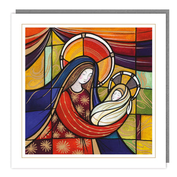 Baby Jesus and Mary Stained Glass Mural Religious 5 Charity Christmas Cards Pack