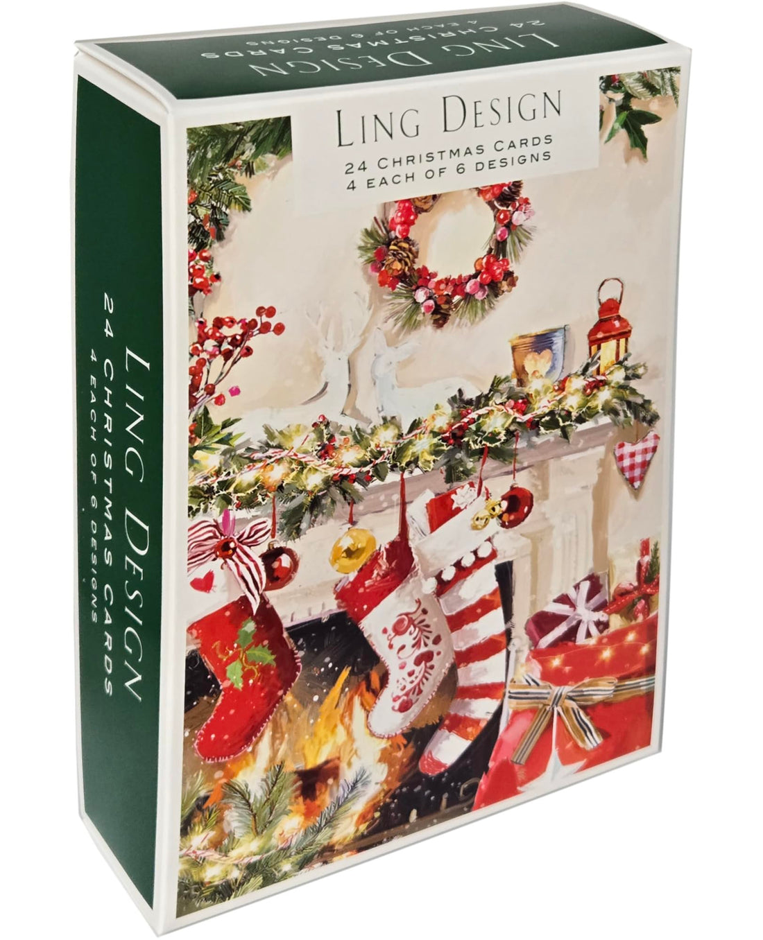 Cosy Christmas Traditional Box of 24 Assorted Xmas & New Year Cards - 4 Each of 6 Designs by Ling Design
