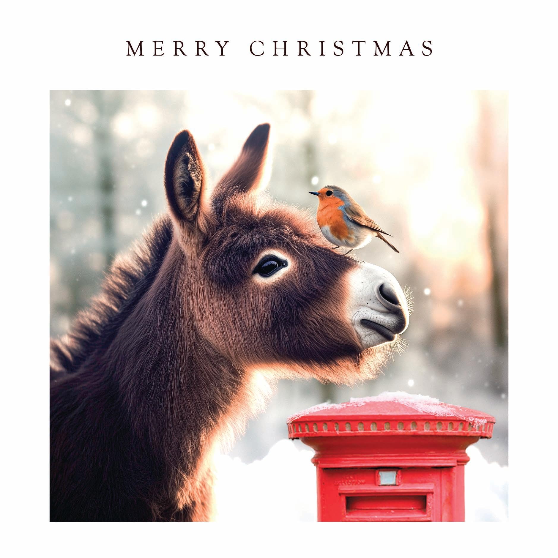 Donkey & Robin Photographic Effect Large Charity Christmas New Year 10 Card Pack