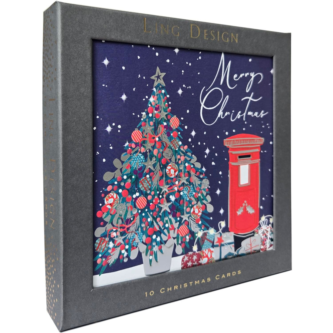 Textured Matt Finish Premium Box of 10 Christmas & New Year Greeting Cards with Foil Embossed Detail