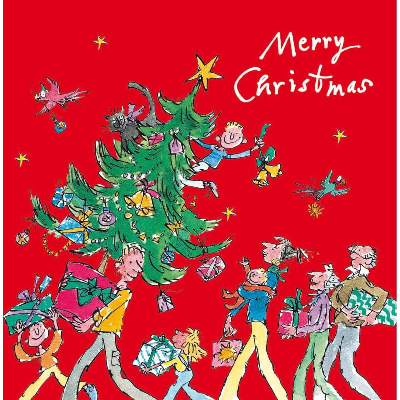 Quentin Blake Festive Artwork Illustrations - Pack of 5 Christmas & Happy New Year Cards - Eco-Friendly - Premium Gloss Finish by Woodmansterne